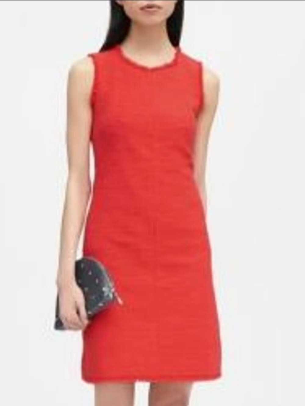 Banana Republic Red Tweed Fringe V-Neck Sleeveless Sheath Knee Dress Size 4
